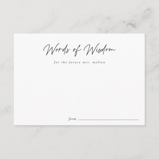 シンプルブラックスクリプトブライダルシャワーアドバイスカード アドバイスカード (正面)