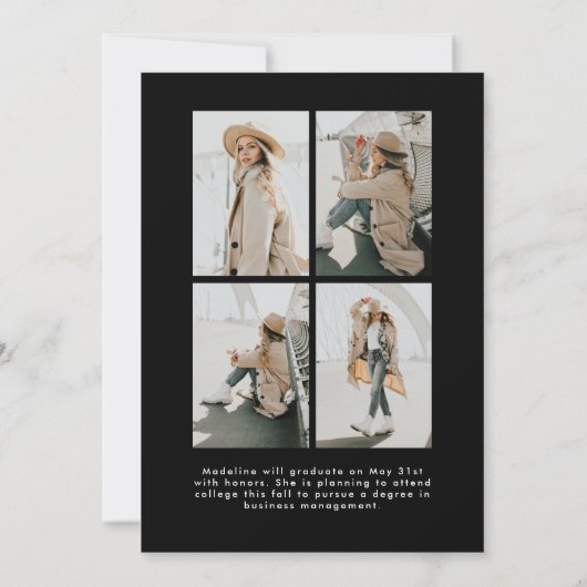 シンプルブラックスクリプト5フォトコラージュ卒業 案内状 (裏面)