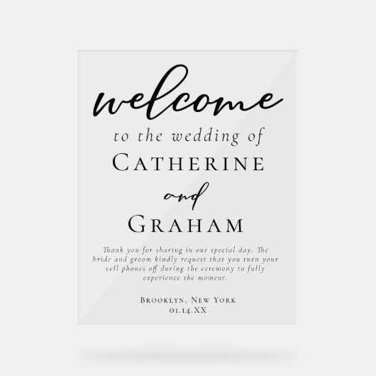 シンプルブラックタイポグラフィへようこそ結婚 アクリルサイン (正面)