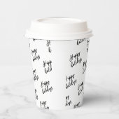 シンプルブラックハッピーホリデーカスタム文字パパップ 紙コップ (左)