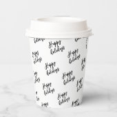 シンプルブラックハッピーホリデーカスタム文字パパップ 紙コップ (裏面)