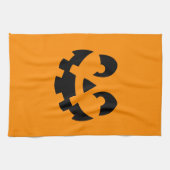 シンプルブラックパンプキン顔オンオレンジハロウィーン キッチンタオル (横)