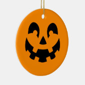 シンプルブラックパンプキン顔オンオレンジハロウィーン セラミックオーナメント (右)