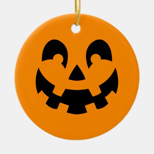 シンプルブラックパンプキン顔オンオレンジハロウィーン セラミックオーナメント (正面)