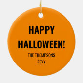 シンプルブラックパンプキン顔オンオレンジハロウィーン セラミックオーナメント (裏面)