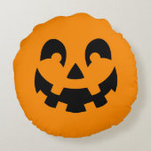 シンプルブラックパンプキン顔オンオレンジハロウィーン ラウンドクッション (裏面)