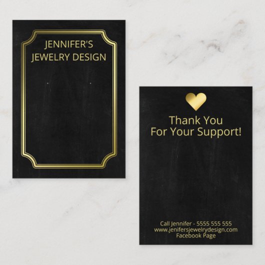 シンプルブラックフェイク金箔イヤリングディスプレイ 名刺 (正面/裏面)