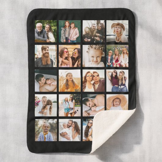 シンプルブラックフォトコラージュ20写真パーソナライズされた シェルパブランケット