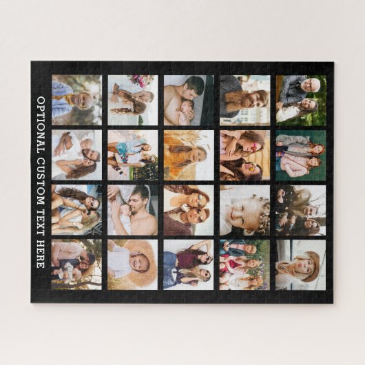 シンプルブラックフォトコラージュ20写真パーソナライズされた ジグソーパズル (横)