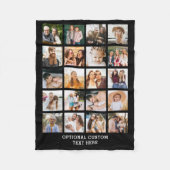 シンプルブラックフォトコラージュ20写真パーソナライズされた フリースブランケット (正面)