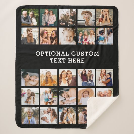 シンプルブラックフォトコラージュ25写真パーソナライズされた シェルパブランケット (正面)