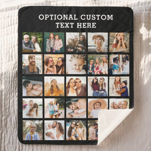 シンプルブラックフォトコラージュ25写真パーソナライズされた シェルパブランケット