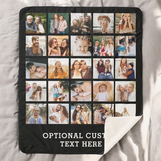 シンプルブラックフォトコラージュ25写真パーソナライズされた シェルパブランケット