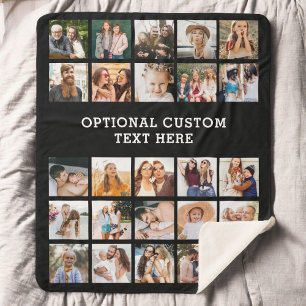 シンプルブラックフォトコラージュ25写真パーソナライズされた シェルパブランケット