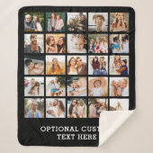 シンプルブラックフォトコラージュ25写真パーソナライズされた シェルパブランケット (正面)