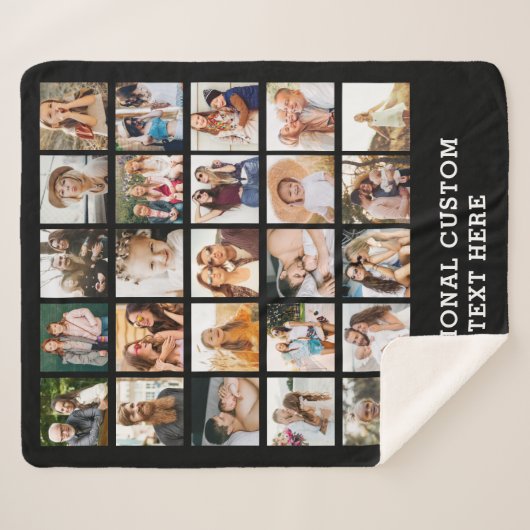 シンプルブラックフォトコラージュ25写真パーソナライズされた シェルパブランケット (正面(横))