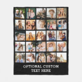 シンプルブラックフォトコラージュ25写真パーソナライズされた フリースブランケット (正面)