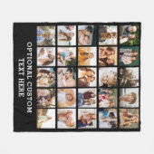 シンプルブラックフォトコラージュ25写真パーソナライズされた フリースブランケット (正面(横))