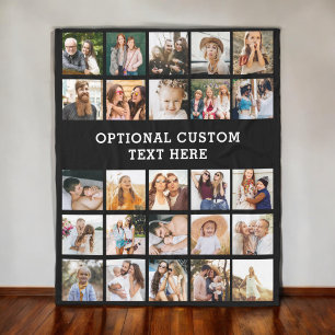 シンプルブラックフォトコラージュ25写真パーソナライズされた フリースブランケット