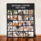 シンプルブラックフォトコラージュ25写真パーソナライズされた フリースブランケット