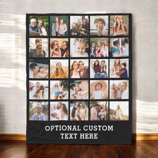 シンプルブラックフォトコラージュ25写真パーソナライズされた フリースブランケット