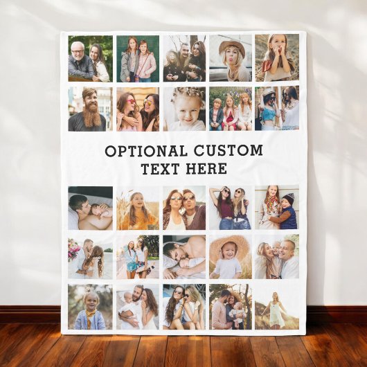 シンプルブラックフォトコラージュ25写真パーソナライズされた フリースブランケット