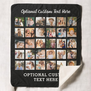 シンプルブラックフォトコラージュ30写真パーソナライズされた シェルパブランケット