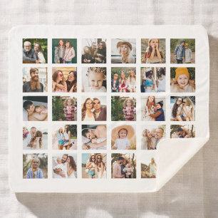 シンプルブラックフォトコラージュ30写真パーソナライズされた シェルパブランケット