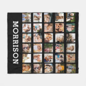 シンプルブラックフォトコラージュ30写真パーソナライズされた フリースブランケット (正面(横))