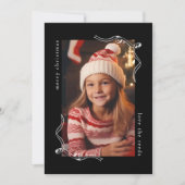 シンプルブラックフォトホリデーカードとリボンデザイン シーズンカード (正面)