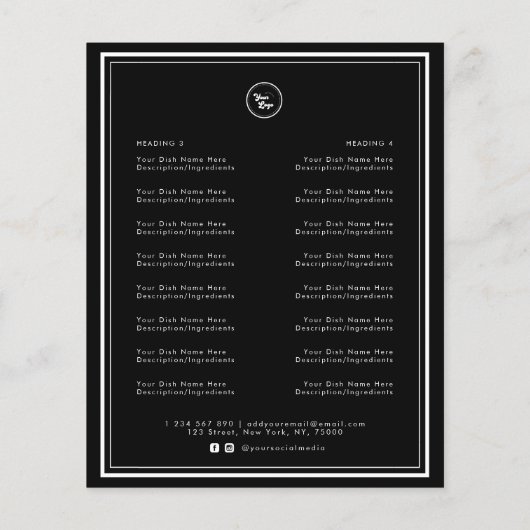 シンプルブラックフレ縁どームレストランカフェテイクアウト チラシ (裏面)