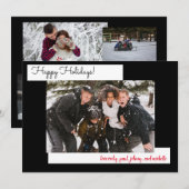 シンプルブラックホリデー5フォトコラージカード (正面/裏面)