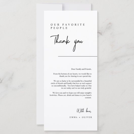 シンプルブラックメニューテーブルエスコートありがとうプレイスカード