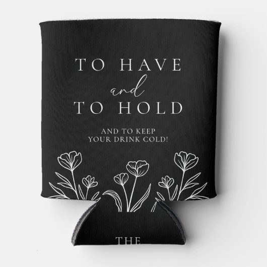 シンプルブラックモダンフローラモノグラム結婚ズ 缶クーラー (正面)