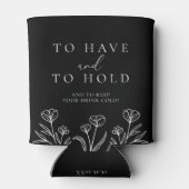 シンプルブラックモダンフローラモノグラム結婚ズ 缶クーラー (裏面)