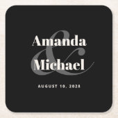 シンプルブラックモダンミニマ結婚リスト スクエアペーパーコースター (正面)
