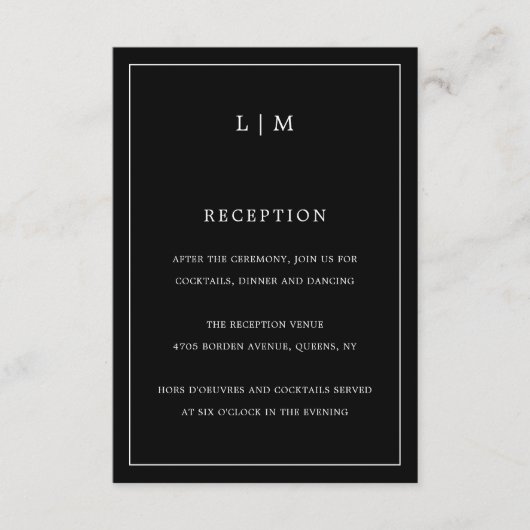 シンプルブラックモノグラムエレガントな結婚式 エンクロージャーカード (正面)