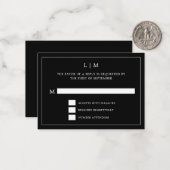 シンプルブラックモノグラムエレガントな結婚式 ノートカード (正面/裏面インサイチュ)