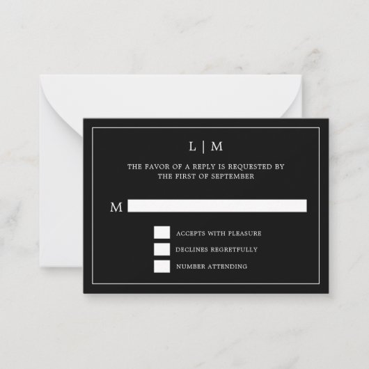 シンプルブラックモノグラムエレガントな結婚式 ノートカード (正面)