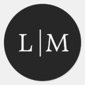 シンプルブラックモノグラムエレガントな結婚式 ラウンドシール (正面)