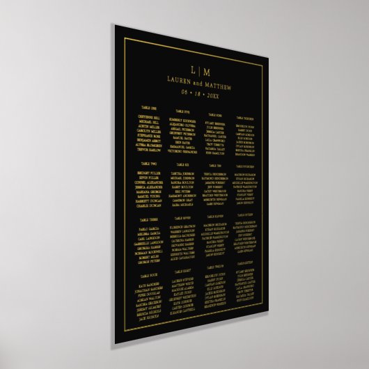 シンプルブラックモノグラムエレガントな結婚式 箔ポスター (レイダウン)