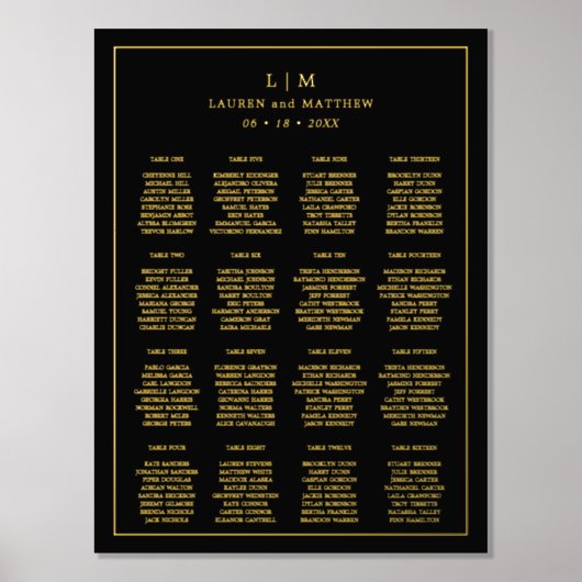 シンプルブラックモノグラムエレガントな結婚式 箔ポスター (正面)