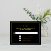 シンプルブラックモノグラムエレガントウェディングRSVP 箔招待状ポストカード (立ち正面)