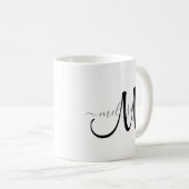 シンプルブラックモノグラムグレー名オンホワイト コーヒーマグカップ (正面右)