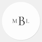 シンプルブラックモノグラムホワイト封筒用シール ラウンドシール (正面)