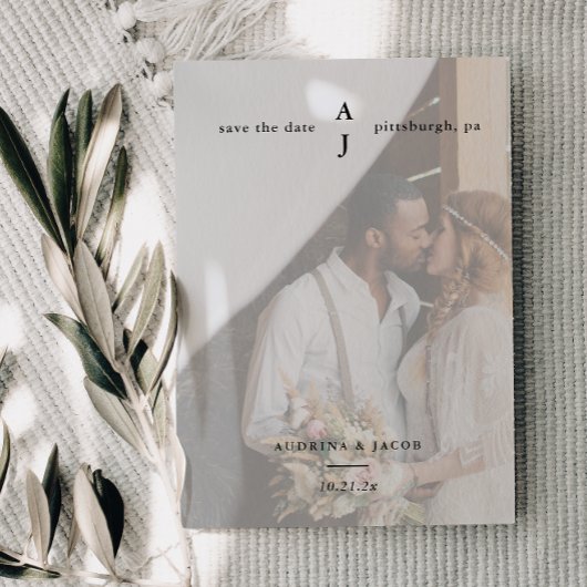 シンプルブラックモノグラムワンフォトズ結婚ズ セーブザデート