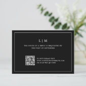 シンプルブラックモノグラムQRコードエレガントな結婚式 出欠カード (スタンド正面)