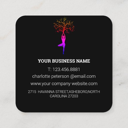 シンプルブラックヨガインストラクター名刺 スクエア名刺 (裏面)