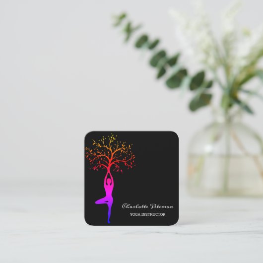 シンプルブラックヨガインストラクター名刺 スクエア名刺 (スタンド正面)