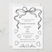 シンプルブラックリボンハートブライダルシャワー招待 招待状 (正面)